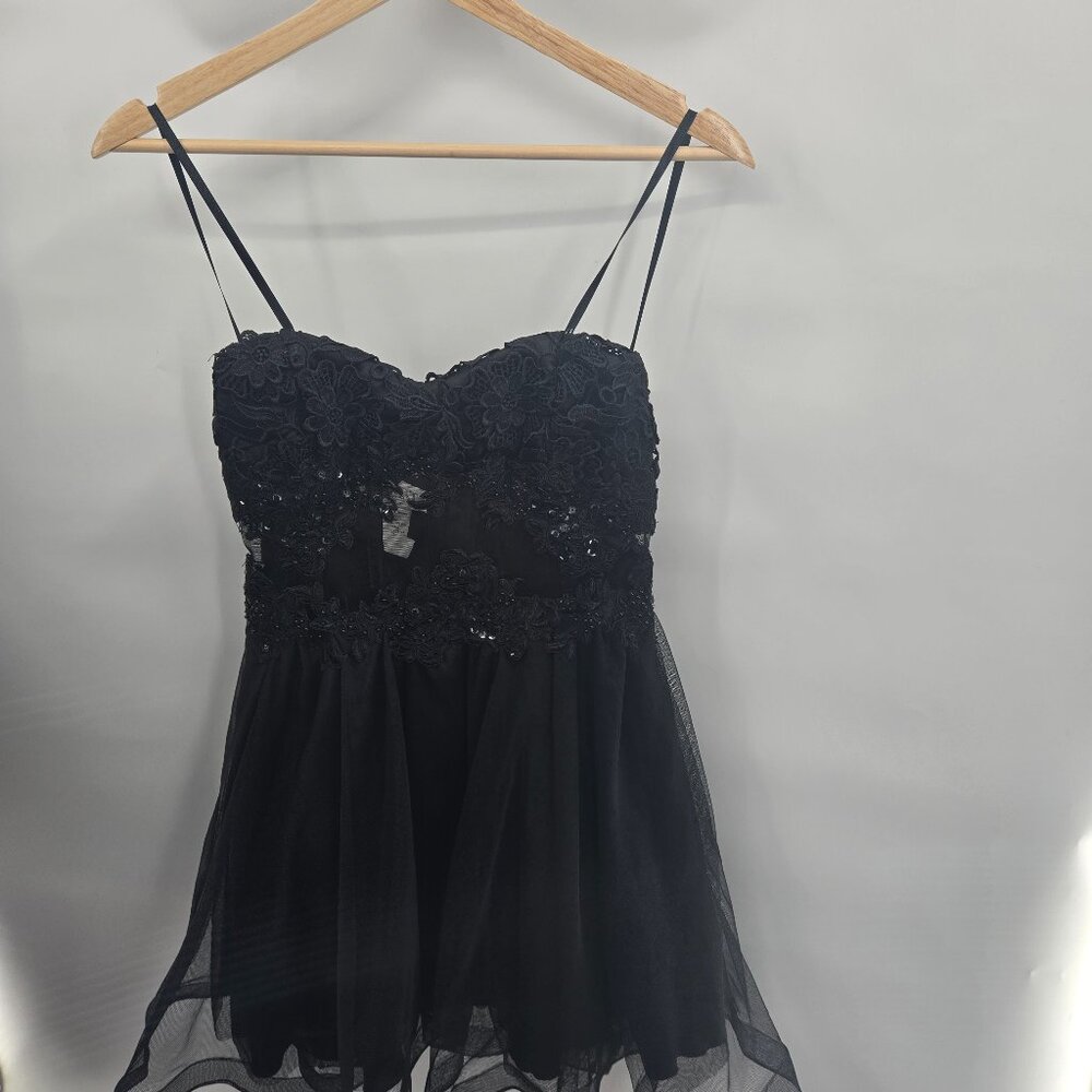 Vintage Roberta Black Tulle Floral Corset Formal Costume Mini Dress Size 3 FLAW